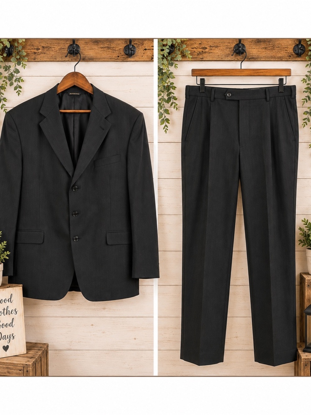 Austin Reed 48R Men’s 2 Piece Charcoal Herringbone Suit (2/S1)